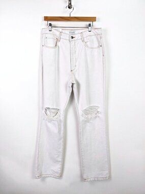WeWoreWhat Womens High Rise Straight Leg Distressed Jeans in White Size 32